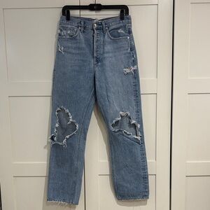 Agolde Straight Low-Slung Baggy Distressed Denim Jeans, 27